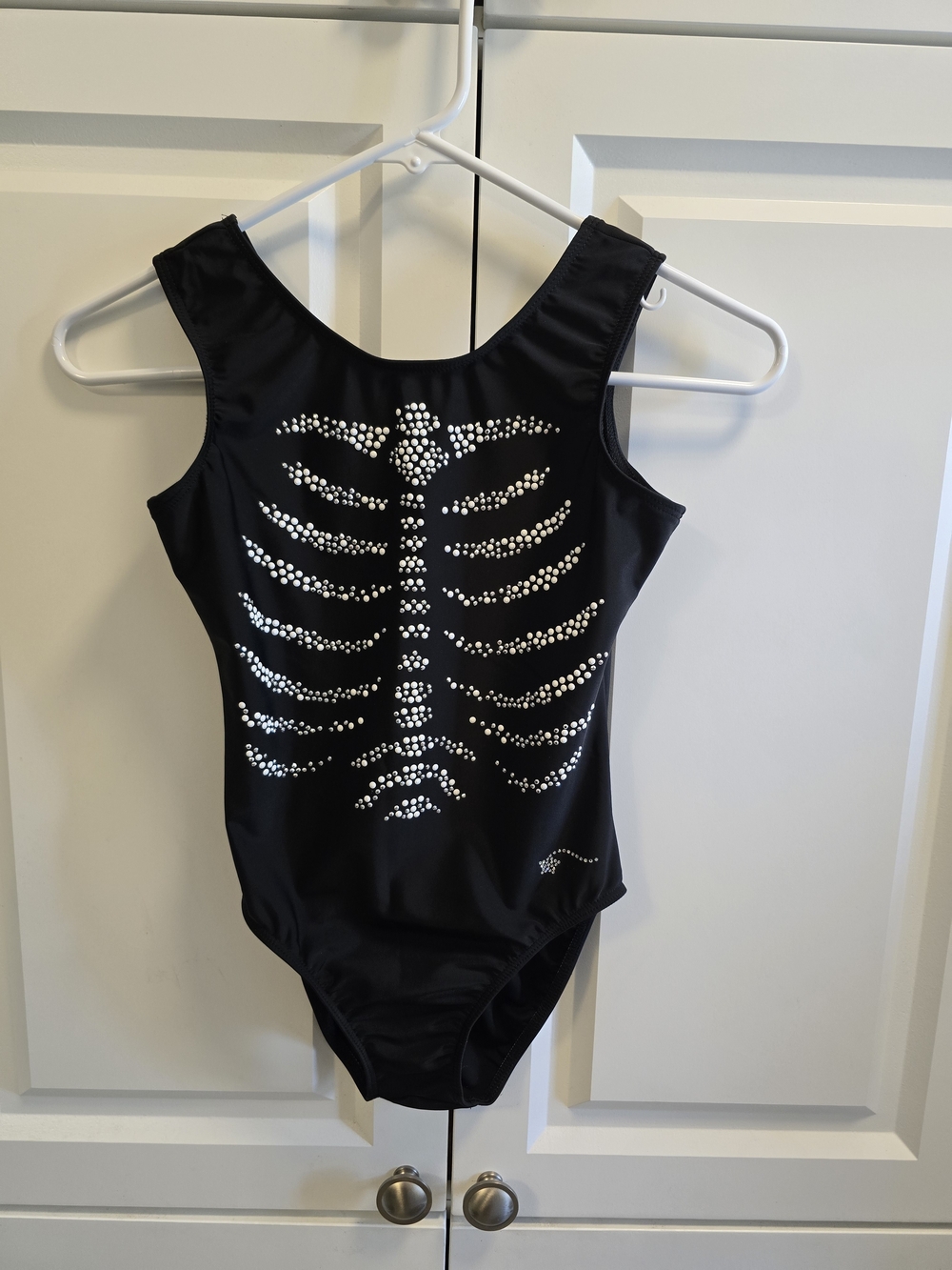 Destira Skeleton Leotard Child XL Rhinestones Black Gymnastics Dance Halloween